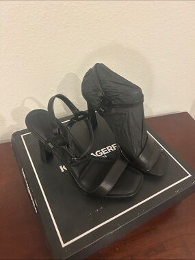 Karl Lagerfeld Black Strappy Square-Toe High Heel